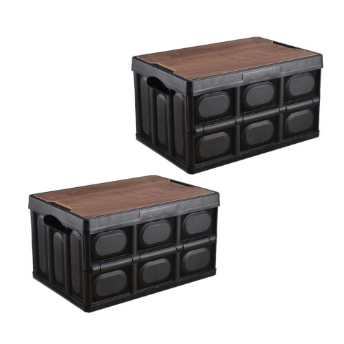 2x 52.5x35.5cm 55L Black Car Camping Folding Storage Box Crate Stackable Container No Handle