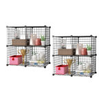 2x Black Portable 4-Cube Storage Organiser Folding DIY Modular Grid Space Saving Shelf