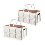 2x 52.5cm 55L White Car Camping Folding Storage Box Crate Stackable Container with Handle