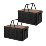 2x 52.5cm 55L Black Car Camping Folding Storage Box Crate Stackable Container with Handle