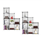 2x Black Portable 9-Cube 3 Column Storage Organiser Folding DIY Modular Grid Space Saving Shelf