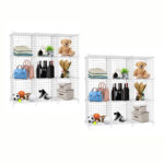 2x White Portable 9-Cube 3 Column Storage Organiser Folding DIY Modular Grid Space Saving Shelf