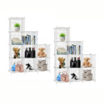 2x White Portable 9-Cube 3 Column Storage Organiser Folding DIY Modular Grid Space Saving Shelf 149cm