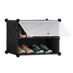 2 Tier Shoe Rack Organizer Sneaker Storage Stackable Stand Cabinet Portable Wardrobe with Cover