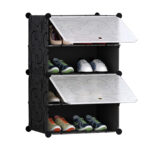 4 Tier Shoe Rack Organizer Sneaker Storage Stackable Stand Cabinet Portable Wardrobe with Cover
