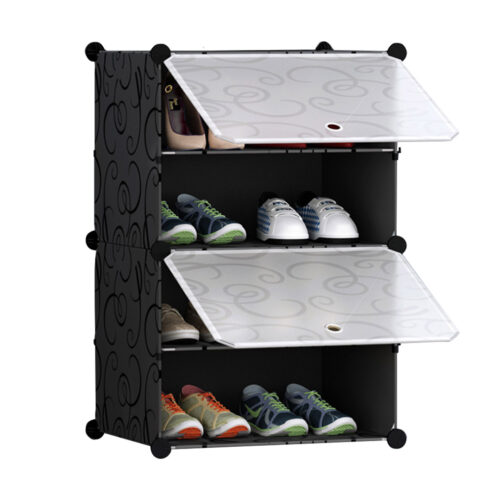 4 Tier Shoe Rack Organizer Sneaker Storage Stackable Stand Cabinet Portable Wardrobe with Cover