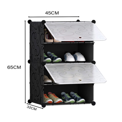 4 Tier Shoe Rack Organizer Sneaker Storage Stackable Stand Cabinet Portable Wardrobe with Cover - Image 2