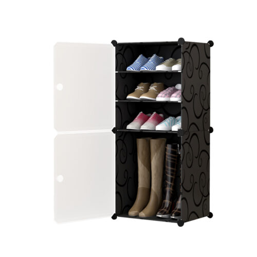 4 Tier Shoe Rack Organizer Sneaker Storage Stackable Stand Cabinet Portable Wardrobe with Cover