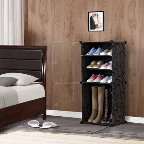 4 Tier Shoe Rack Organizer Sneaker Storage Stackable Stand Cabinet Portable Wardrobe with Cover - Image 2