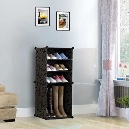 4 Tier Shoe Rack Organizer Sneaker Storage Stackable Stand Cabinet Portable Wardrobe with Cover - Image 3