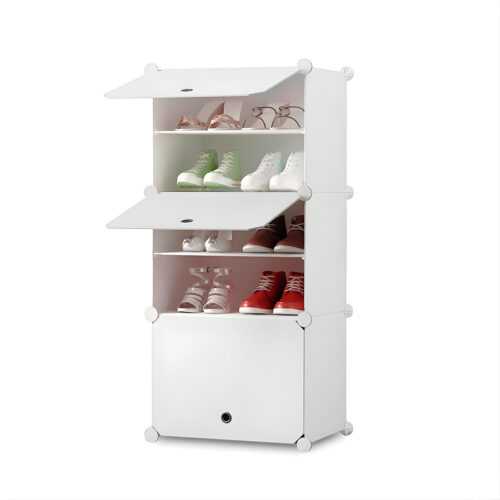 5 Tier White Shoe Rack Organizer Sneaker Storage Stackable Stand Cabinet Portable Wardrobe with Cover