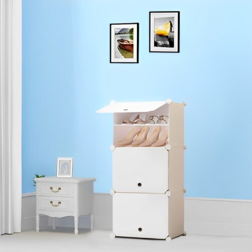 5 Tier White Shoe Rack Organizer Sneaker Storage Stackable Stand Cabinet Portable Wardrobe with Cover - Image 3