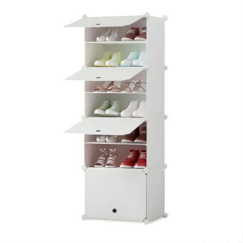 7 Tier White Shoe Rack Organizer Sneaker Storage Stackable Stand Cabinet Portable Wardrobe with Cover