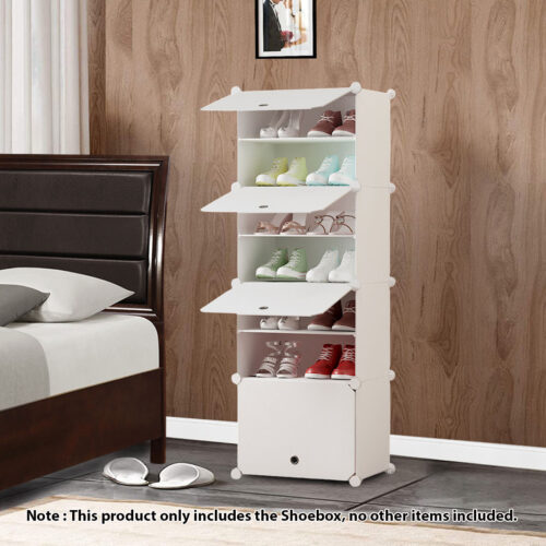 7 Tier White Shoe Rack Organizer Sneaker Storage Stackable Stand Cabinet Portable Wardrobe with Cover - Image 2