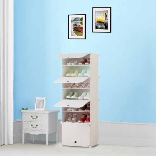 7 Tier White Shoe Rack Organizer Sneaker Storage Stackable Stand Cabinet Portable Wardrobe with Cover - Image 5