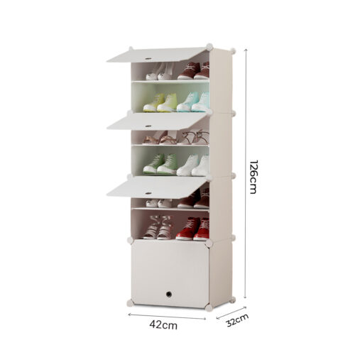 7 Tier White Shoe Rack Organizer Sneaker Storage Stackable Stand Cabinet Portable Wardrobe with Cover - Image 6