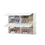 4 Tier 2 Column White Shoe Rack Organizer Sneaker Storage Stackable Stand Cabinet Portable Wardrobe with Cover