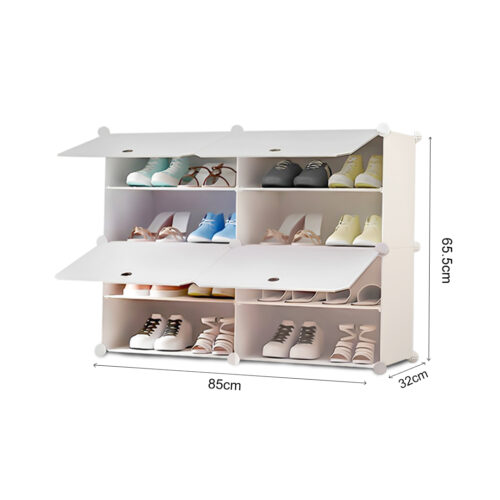 4 Tier 2 Column White Shoe Rack Organizer Sneaker Storage Stackable Stand Cabinet Portable Wardrobe with Cover - Image 6