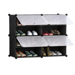 4 Tier 2 Column Shoe Rack Organizer Sneaker Storage Stackable Stand Cabinet Portable Wardrobe with Cover