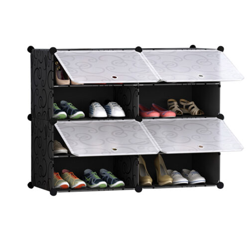 4 Tier 2 Column Shoe Rack Organizer Sneaker Storage Stackable Stand Cabinet Portable Wardrobe with Cover