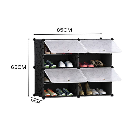 4 Tier 2 Column Shoe Rack Organizer Sneaker Storage Stackable Stand Cabinet Portable Wardrobe with Cover - Image 2