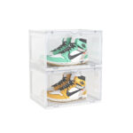 2 Tier Transparent Portable Shoe Organiser Sneaker Folding Plastic Bin Stackable Storage Box with Magnetic Door