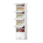 8 Tier White Shoe Rack Organizer Sneaker Storage Stackable Stand Cabinet Portable Wardrobe with Cover