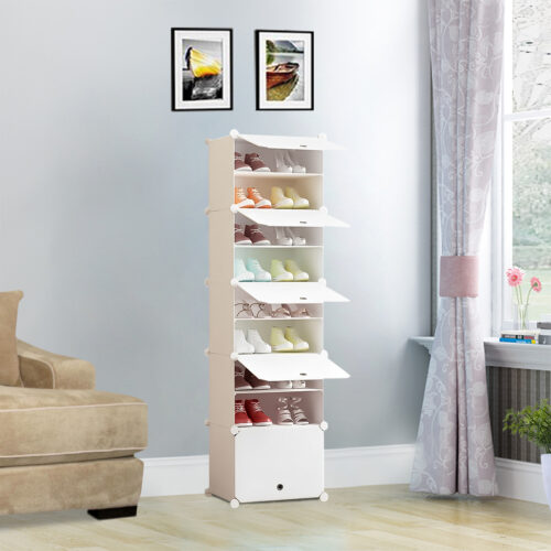 8 Tier White Shoe Rack Organizer Sneaker Storage Stackable Stand Cabinet Portable Wardrobe with Cover - Image 3