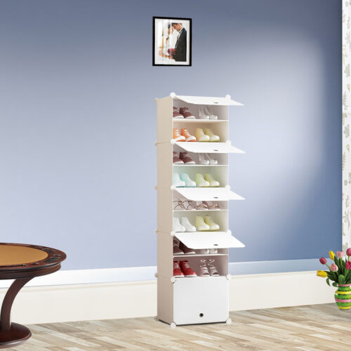 8 Tier White Shoe Rack Organizer Sneaker Storage Stackable Stand Cabinet Portable Wardrobe with Cover - Image 4