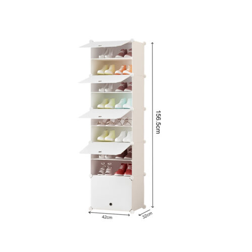 8 Tier White Shoe Rack Organizer Sneaker Storage Stackable Stand Cabinet Portable Wardrobe with Cover - Image 6