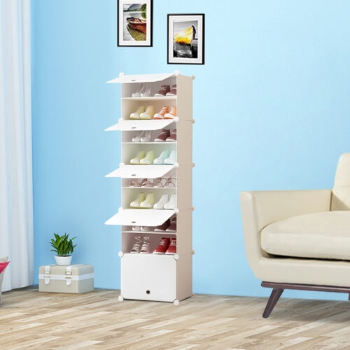8 Tier White Shoe Rack Organizer Sneaker Storage Stackable Stand Cabinet Portable Wardrobe with Cover - Image 7