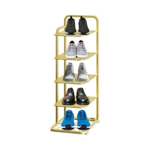 5 Tier Gold Plated Metal Shoe Organizer Space Saving Portable Storage Shelf