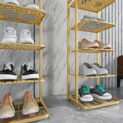 5 Tier Gold Plated Metal Shoe Organizer Space Saving Portable Storage Shelf - Image 3