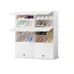 5 Tier 2 Column White Shoe Rack Organizer Sneaker Storage Stackable Stand Cabinet Portable Wardrobe with Cover