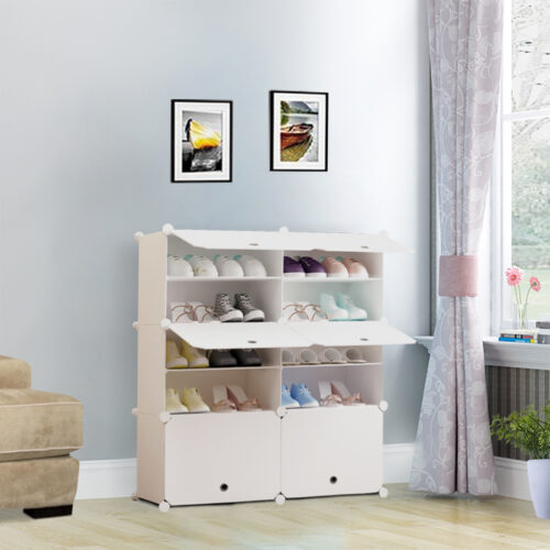 5 Tier 2 Column White Shoe Rack Organizer Sneaker Storage Stackable Stand Cabinet Portable Wardrobe with Cover - Image 4