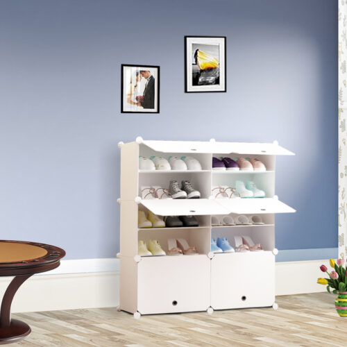 5 Tier 2 Column White Shoe Rack Organizer Sneaker Storage Stackable Stand Cabinet Portable Wardrobe with Cover - Image 6