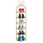 6 Tier Bunny Ears Shape Gold Plated Metal Shoe Organizer Space Saving Portable Storage Shelf