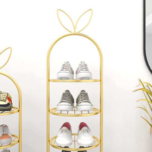 6 Tier Bunny Ears Shape Gold Plated Metal Shoe Organizer Space Saving Portable Storage Shelf - Image 2