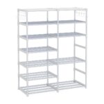 12-Shelf Tier Shoe Storage Shelf Space-Saving Caddy Rack Organiser with Side Hooks White