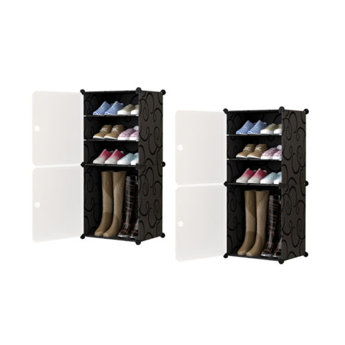 2x 4 Tier Shoe Rack Organizer Sneaker Storage Stackable Stand Cabinet Portable Wardrobe with Cover