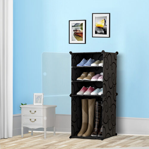 2x 4 Tier Shoe Rack Organizer Sneaker Storage Stackable Stand Cabinet Portable Wardrobe with Cover - Image 3