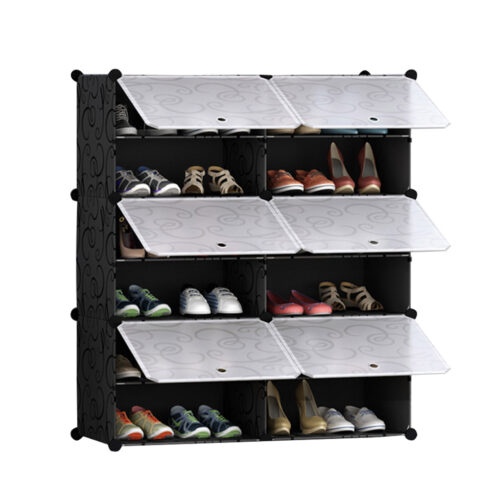 6 Tier 2 Column Shoe Rack Organizer Sneaker Storage Stackable Stand Cabinet Portable Wardrobe with Cover