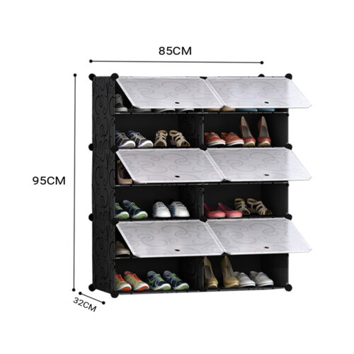 6 Tier 2 Column Shoe Rack Organizer Sneaker Storage Stackable Stand Cabinet Portable Wardrobe with Cover - Image 2