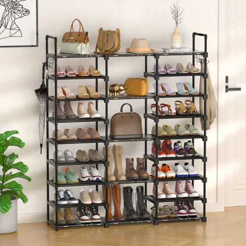 19-Shelf Tier Shoe Storage Shelf Space-Saving Caddy Rack Organiser with Handle - Image 4