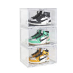 3 Tier Transparent Portable Shoe Organiser Sneaker Folding Plastic Bin Stackable Storage Box with Magnetic Door