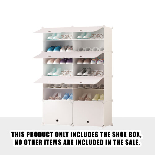 7 Tier 2 Column White Shoe Rack Organizer Sneaker Storage Stackable Stand Cabinet Portable Wardrobe with Cover - Image 2