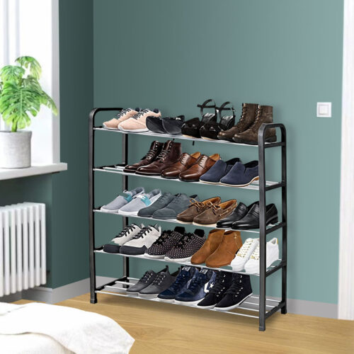 2x 71x21cm 5 Layer Shoes Slippers Organizer Rack Space Saving Shoe Storage Solution for Home Office - Image 2