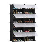 8 Tier 2 Column Shoe Rack Organizer Sneaker Storage Stackable Stand Cabinet Portable Wardrobe with Cover
