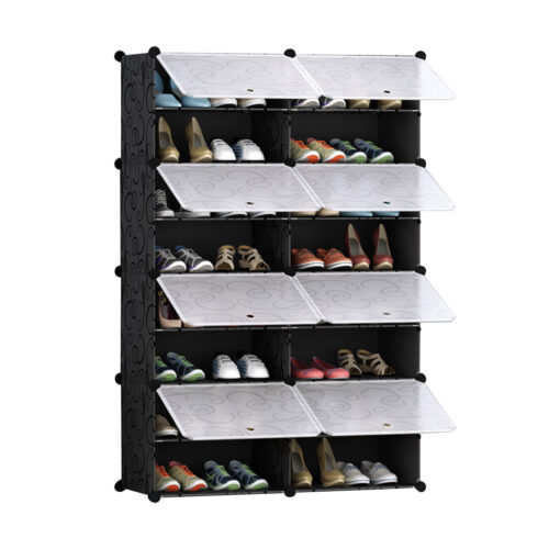 8 Tier 2 Column Shoe Rack Organizer Sneaker Storage Stackable Stand Cabinet Portable Wardrobe with Cover
