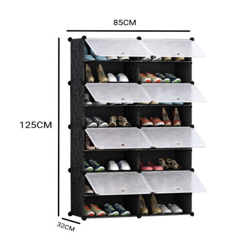 8 Tier 2 Column Shoe Rack Organizer Sneaker Storage Stackable Stand Cabinet Portable Wardrobe with Cover - Image 2